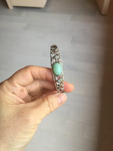 Load image into Gallery viewer, Size 52-58mm 100% natural type A apple green jadeite jade cabochon beads open Cuff bracelet PB217
