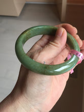 Load image into Gallery viewer, 56mm Certified Type A 100% Natural Pine Green subtle mottling russet accent Jadeite bangle KS40-1642
