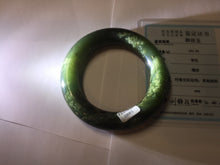 Load image into Gallery viewer, Sold  56mm certified 100% Natural dark green/gray/black (nebula dust) chubby round cut nephrite Jade bangle HN55-0883
