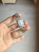 Load image into Gallery viewer, Size 52-58mm 100% natural type A light purple white jadeite jade cabochon beads open Cuff bracelet PB219
