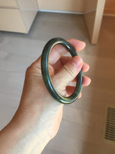 Load image into Gallery viewer, 57.6mm Certified 100% Natural Dark Green/Black Green Ink Painting (绿水墨) Round Cut Nephrite (Wulanhai 乌兰海碧玉) Bangle HN169-7335

