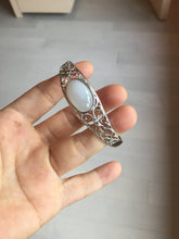 Load image into Gallery viewer, Size 52-58mm 100% natural type A light purple white jadeite jade cabochon beads open Cuff bracelet PB219
