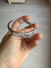 Load image into Gallery viewer, Size 52-58mm 100% natural type A light purple white jadeite jade cabochon beads open Cuff bracelet PB219
