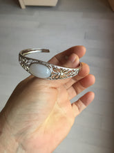 Load image into Gallery viewer, Size 52-58mm 100% natural type A light purple white jadeite jade cabochon beads open Cuff bracelet PB219
