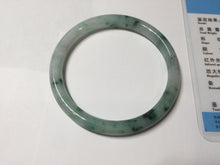 Load image into Gallery viewer, 55mm Certified Type A 100% Natural sunny green light green purple with green floating flowers slim round cut Jadeite bangle PD204-3919
