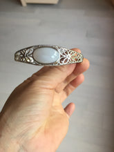 Load image into Gallery viewer, Size 52-58mm 100% natural type A light purple white jadeite jade cabochon beads open Cuff bracelet PB219
