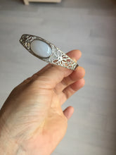 Load image into Gallery viewer, Size 52-58mm 100% natural type A light purple white jadeite jade cabochon beads open Cuff bracelet PB219
