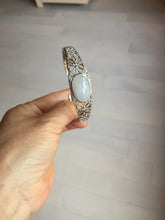 Load image into Gallery viewer, Size 52-58mm 100% natural type A light purple white jadeite jade cabochon beads open Cuff bracelet PB219
