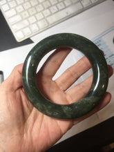 Load image into Gallery viewer, 59.4mm certified 100% Natural dark green/gray/black (nebula dust) chubby round cut nephrite Jade bangle HN56-0876
