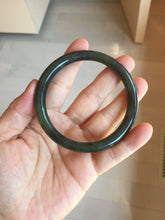 Load image into Gallery viewer, 57.6mm Certified 100% Natural Dark Green/Black Green Ink Painting (绿水墨) Round Cut Nephrite (Wulanhai 乌兰海碧玉) Bangle HN169-7335
