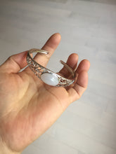 Load image into Gallery viewer, Size 52-58mm 100% natural type A light purple white jadeite jade cabochon beads open Cuff bracelet PB219
