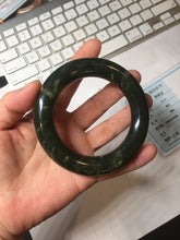 Load image into Gallery viewer, 55.2mm certified 100% Natural dark green/black Ocean Waves chubby round cut nephrite bangle HN185-0878
