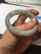 Load image into Gallery viewer, 51.2mm Certified  Type A 100% Natural light green carved branches and flowers and golden-painted jadeite jade bangle BH123-6069
