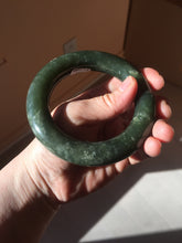 Load image into Gallery viewer, 59.5mm certified 100% Natural dark green/gray (nebula dust) chubby round cut nephrite Jade bangle HE101-0201
