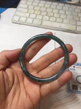Load image into Gallery viewer, 56mm Certified Type A 100% Natural dark green/blue/gray Guatemala slim round cut Jadeite bangle PJ24-9694
