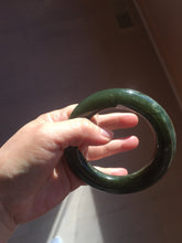 Load image into Gallery viewer, 59.5mm certified 100% Natural dark green/gray (nebula dust) chubby round cut nephrite Jade bangle HE101-0201
