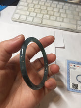 Load image into Gallery viewer, 56mm Certified Type A 100% Natural dark green/blue/gray Guatemala slim round cut Jadeite bangle PJ24-9694
