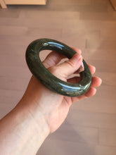 Load image into Gallery viewer, 59.5mm certified 100% Natural dark green/gray (nebula dust) chubby round cut nephrite Jade bangle HE101-0201

