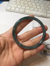 Load image into Gallery viewer, 56mm Certified Type A 100% Natural dark green/blue/gray Guatemala slim round cut Jadeite bangle PJ24-9694
