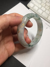 Load image into Gallery viewer, 51.2mm Certified  Type A 100% Natural light green carved branches and flowers and golden-painted jadeite jade bangle BH123-6069
