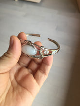 Load image into Gallery viewer, Size 52-58mm 100% natural type A light purple white jadeite jade cabochon beads open Cuff bracelet PB220
