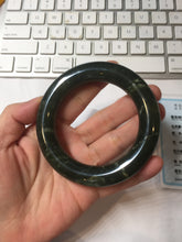 Load image into Gallery viewer, 55.2mm certified 100% Natural dark green/black Ocean Waves chubby round cut nephrite bangle HN185-0878
