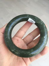 Load image into Gallery viewer, 59.5mm certified 100% Natural dark green/gray (nebula dust) chubby round cut nephrite Jade bangle HE101-0201
