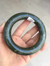 Load image into Gallery viewer, 59.5mm certified 100% Natural dark green/gray (nebula dust) chubby round cut nephrite Jade bangle HE101-0201
