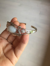 Load image into Gallery viewer, Size 52-58mm 100% natural type A light purple white jadeite jade cabochon beads open Cuff bracelet PB220
