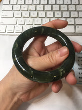 Load image into Gallery viewer, 55.2mm certified 100% Natural dark green/black Ocean Waves chubby round cut nephrite bangle HN185-0878
