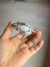 Load image into Gallery viewer, Size 52-58mm 100% natural type A light purple white jadeite jade cabochon beads open Cuff bracelet PB220
