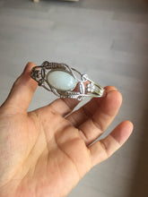 Load image into Gallery viewer, Size 52-58mm 100% natural type A light purple white jadeite jade cabochon beads open Cuff bracelet PB220
