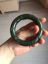 Load image into Gallery viewer, 55.5mm certified 100% Natural dark green/gray/black chubby round cut nephrite Jade bangle HF85-0882
