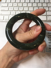 Load image into Gallery viewer, 55.2mm certified 100% Natural dark green/black Ocean Waves chubby round cut nephrite bangle HN185-0878
