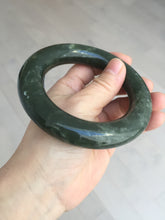 Load image into Gallery viewer, 59.5mm certified 100% Natural dark green/gray (nebula dust) chubby round cut nephrite Jade bangle HE101-0201
