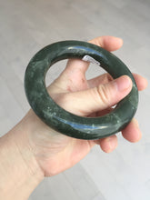 Load image into Gallery viewer, 59.5mm certified 100% Natural dark green/gray (nebula dust) chubby round cut nephrite Jade bangle HE101-0201
