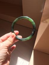 Load image into Gallery viewer, 56.5mm Certified 100% Natural Dark Green/Black Green Ink Painting (绿水墨) Round Cut Nephrite (Wulanhai 乌兰海碧玉) Bangle HN168-7315
