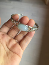Load image into Gallery viewer, Size 52-58mm 100% natural type A light green purple jadeite jade cabochon beads open Cuff bracelet PB218
