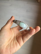 Load image into Gallery viewer, Size 52-58mm 100% natural type A light green purple jadeite jade cabochon beads open Cuff bracelet PB218
