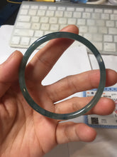 Load image into Gallery viewer, 58mm Type A 100% Natural half black half icy dark green/blue/gray Guatemala skinny round cut Jadeite bangle PJ25-9700
