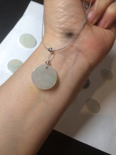 Load image into Gallery viewer, 100% Natural icy watery white/light green jadeite Jade round disc Pendant/worry stone BF99
