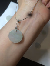 Load image into Gallery viewer, 100% Natural icy watery white/light green jadeite Jade round disc Pendant/worry stone BF99
