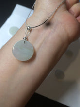 Load image into Gallery viewer, 100% Natural icy watery white/light green jadeite Jade round disc Pendant/worry stone BF99
