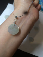 Load image into Gallery viewer, 100% Natural icy watery white/light green jadeite Jade round disc Pendant/worry stone BF99
