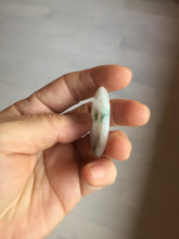 Load image into Gallery viewer, 37.9mm Type A 100% Natural icy watery white purple with green floating flowers Jadeite Jade Safety Guardian Button donuts couple pendant PA65
