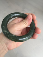 Load image into Gallery viewer, 55.5mm certified 100% Natural dark green/gray/black chubby round cut nephrite Jade bangle HF85-0882
