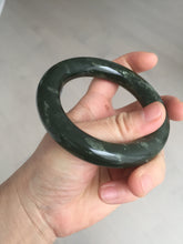Load image into Gallery viewer, 55.5mm certified 100% Natural dark green/gray/black chubby round cut nephrite Jade bangle HF85-0882

