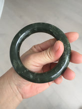 Load image into Gallery viewer, 55.5mm certified 100% Natural dark green/gray/black chubby round cut nephrite Jade bangle HF85-0882
