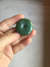 Load image into Gallery viewer, 34mm Type A 100% Natural oily dark green(老油青) Jadeite Jade Safety Guardian lenticular disc Button donuts pendant PA106
