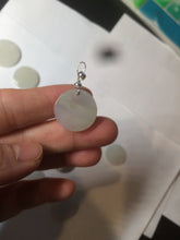 Load image into Gallery viewer, 100% Natural icy watery white/light green jadeite Jade round disc Pendant/worry stone BF99

